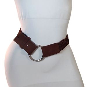 BELT L BROWN BOHO SOUTHWESTERN BRAIDED SUEDE BELT